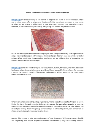Adding Timeless Elegance to Your Home with Vintage Rugs