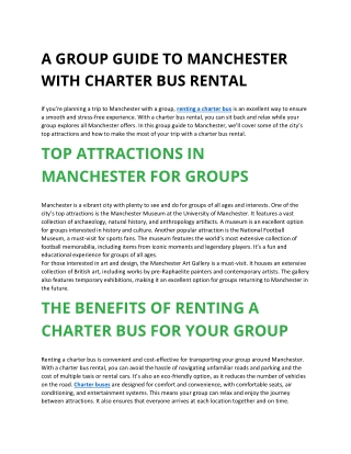 A GROUP GUIDE TO MANCHESTER WITH CHARTER BUS RENTAL