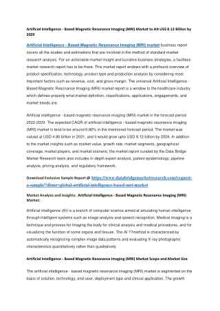 Artificial Intelligence - Based Magnetic Resonance Imaging (MRI) Market to Hit US 8.12 Billion by 2029