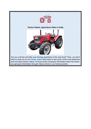 Tractor Videos, Agriculture Video  in India