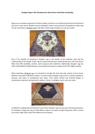 Designer Rugs in NZ Elevating Your Home Decor with Style and Quality