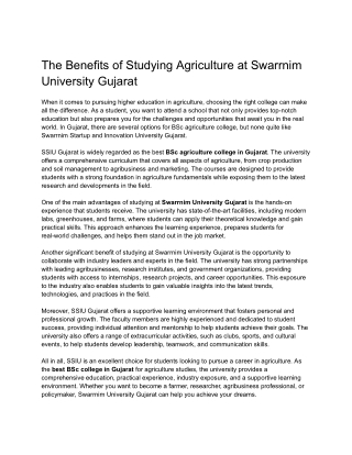 The Benefits of Studying Agriculture at Swarrnim University Gujarat