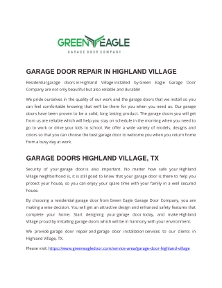 Garage Door Repair and Garage Door Installation Services - Green Eagle Garage Door Company