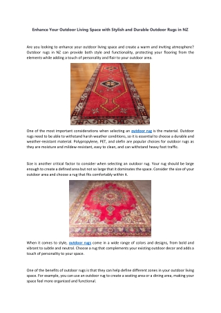 Enhance Your Outdoor Living Space with Stylish and Durable Outdoor Rugs in NZ