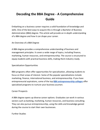 Decoding the BBA Degree - A Comprehensive Guide