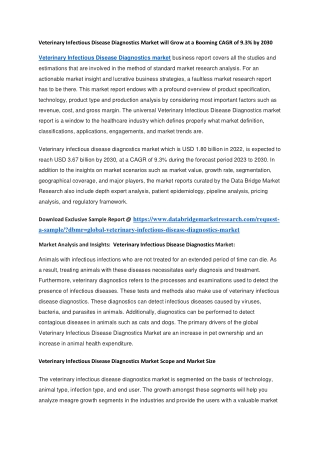 Veterinary Infectious Disease Diagnostics Market will Grow at a Booming CAGR of 9.3 by 2030