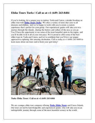 Turks Ebike Tours | Call us at  1 (649) 243-8484