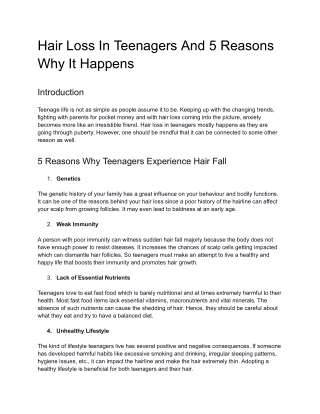 Hair Loss In Teenagers And 5 Reasons Why It Happens