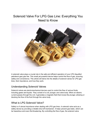 Solenoid Valve For LPG Gas Line