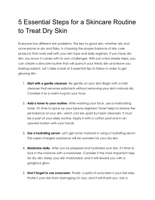 5 Essential Steps for a Skincare Routine to Treat Dry Skin