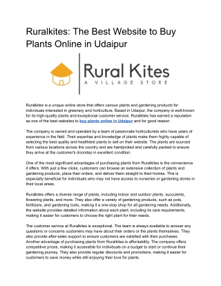 Ruralkites_ The Best Website to Buy Plants Online in Udaipur