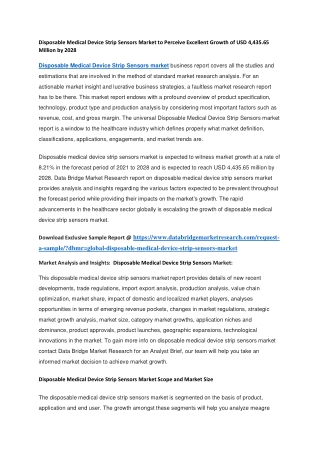 Disposable Medical Device Strip Sensors Market to Perceive Excellent Growth of USD 4,435.65 Million by 2028