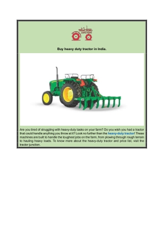 Buy heavy duty tractor in India