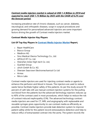 Contrast media injectors market