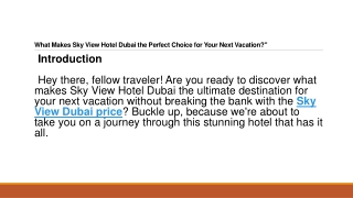 What Makes Sky View Hotel Dubai the Perfect