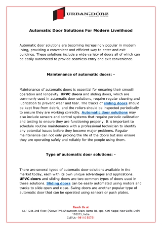 Automatic Door Solutions For Modern Livelihood