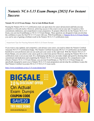 Nutanix NCA-5.15 Exam Dumps [2023] For Instant Success