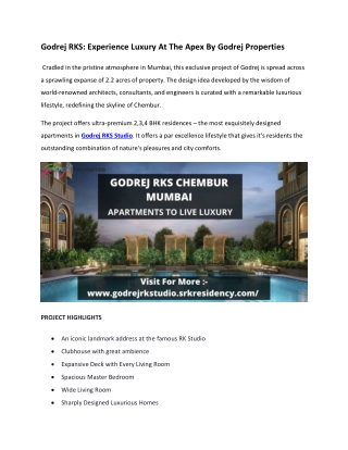 Godrej Rks - Experience The Next Level Luxury At The Apex By Godrej Properties