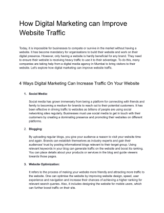 How Digital Marketing can Improve Website Traffic