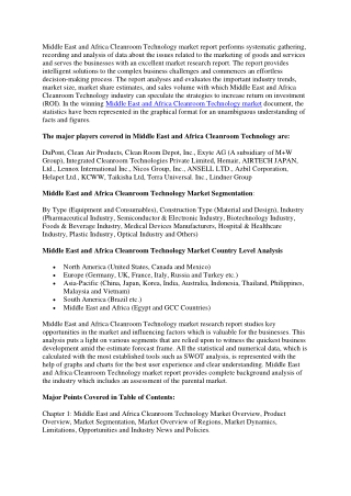 Middle East and Africa Cleanroom Technology Market