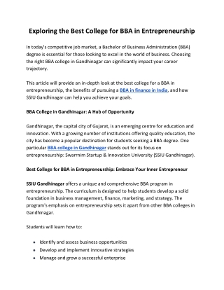 Exploring the Best College for BBA in Entrepreneurship