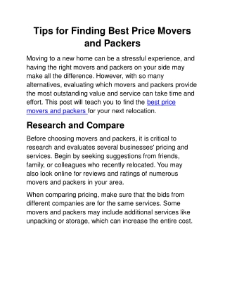 Tips for Finding Best Price Movers and Packers