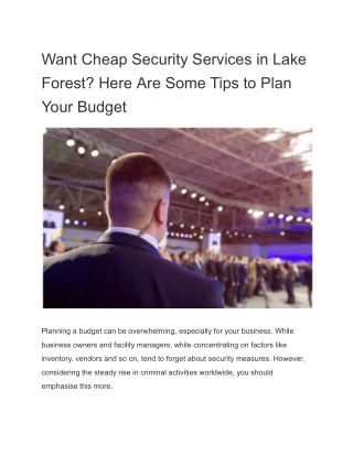 Want Cheap Security Services in Lake Forest