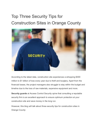 Top Three Security Tips for Construction Sites in Orange County