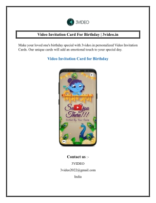 Video Invitation Card For Birthday  3video.in