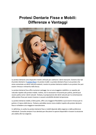 Protesi Dentarie Fisse e Mobili Differenze e Vantaggi