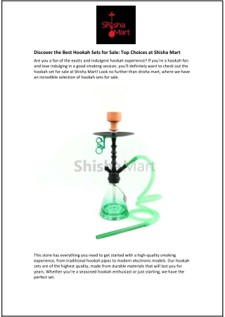 Discover the Best Hookah Sets for Sale: Top Choices at Shisha Mart