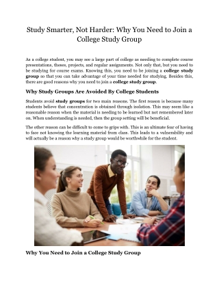 Study Smarter, Not Harder Why You Need to Join a College Study Group