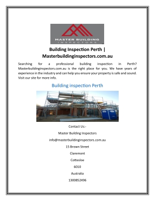 Building Inspection Perth Masterbuildinginspectors.com.au