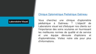 Clinique d'optométrie pédiatrique de Gatineau Laboratoirevisuel.ca
