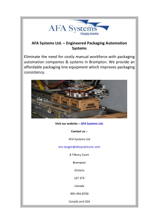 AFA Systems Ltd. – Engineered Packaging Automation Systems