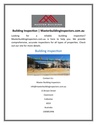 Building Inspection Masterbuildinginspectors.com.au