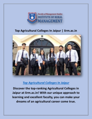 Top Agricultural Colleges In Jaipur | Iirm.ac.in