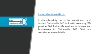 Locksmith Catonsville Md  Locksmithonduty.com