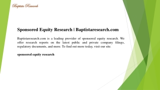 Sponsored Equity Research Baptistaresearch