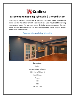 Basement Remodeling Sykesville Gloremllc