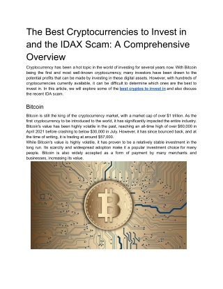 The Best Cryptocurrencies to Invest in and the IDAX Scam_ A Comprehensive Overview