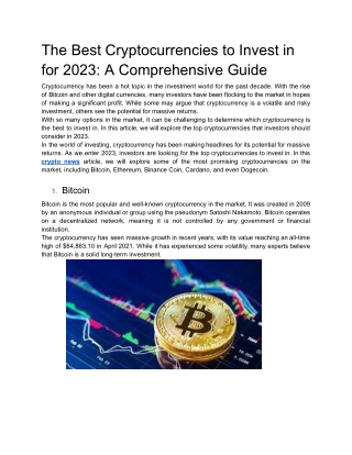 The Best Cryptocurrencies to Invest in for 2023_ A Comprehensive Guide