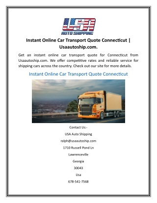 Instant Online Car Transport Quote Connecticut  Usaautoship.com