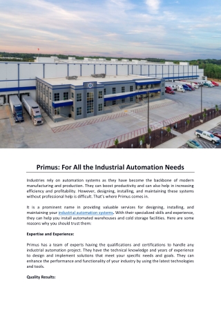 Primus: For All the Industrial Automation Needs