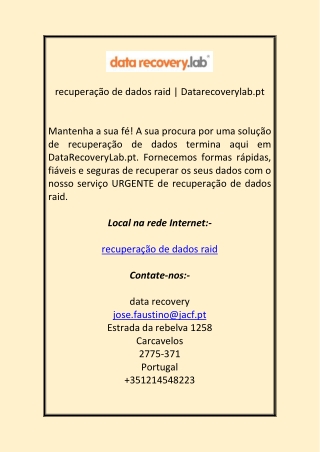 recuperação de dados raid Datarecoverylab pt