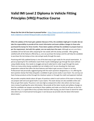 Valid IMI Level 2 Diploma in Vehicle Fitting Principles (VRQ) Practice Course