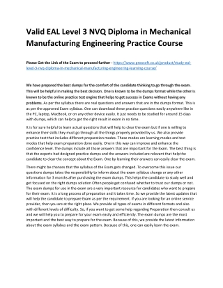 Valid EAL Level 3 NVQ Diploma in Mechanical Manufacturing Engineering Practice C