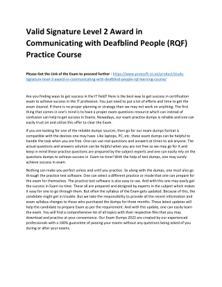Valid Signature Level 2 Award in Communicating with Deafblind People (RQF) Pract