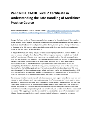 Valid NCFE CACHE Level 2 Certificate in Understanding the Safe Handling of Medic