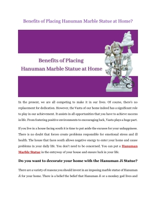 Benefits of Placing Hanuman Marble Statue at Home